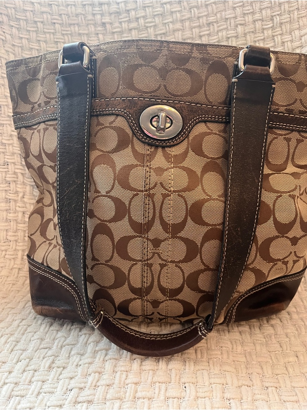 Coach Signature Canvas Tote in Brown and Tan